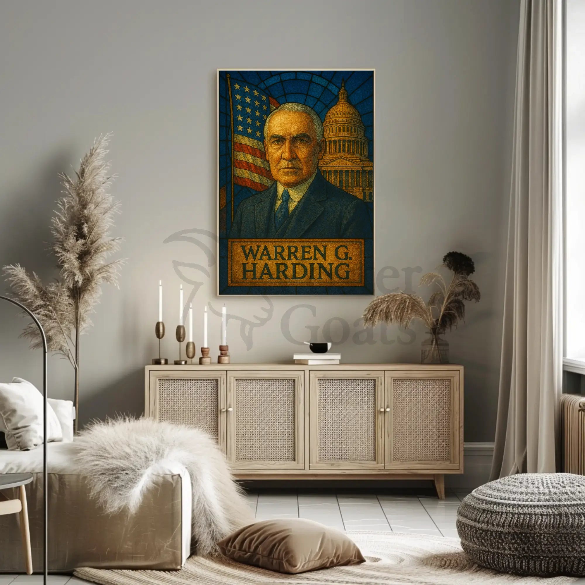 Warren G. Harding Stained Glass Historical or Presidential Poster PosterGoat