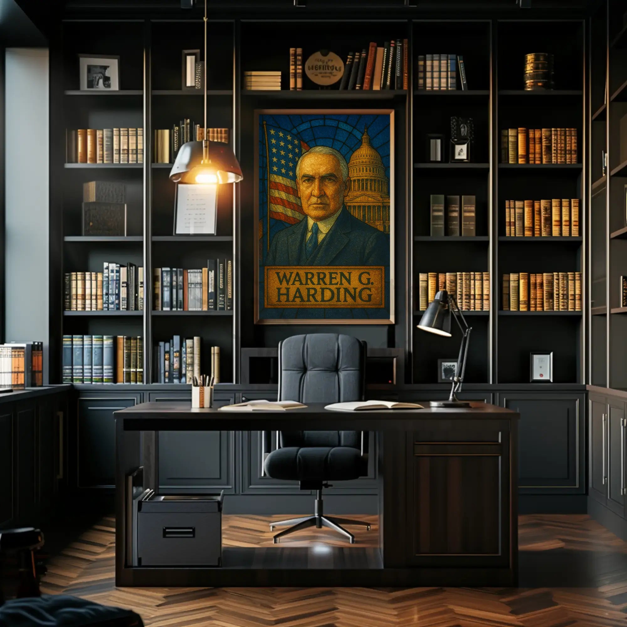Warren G. Harding Stained Glass Historical or Presidential Poster PosterGoat