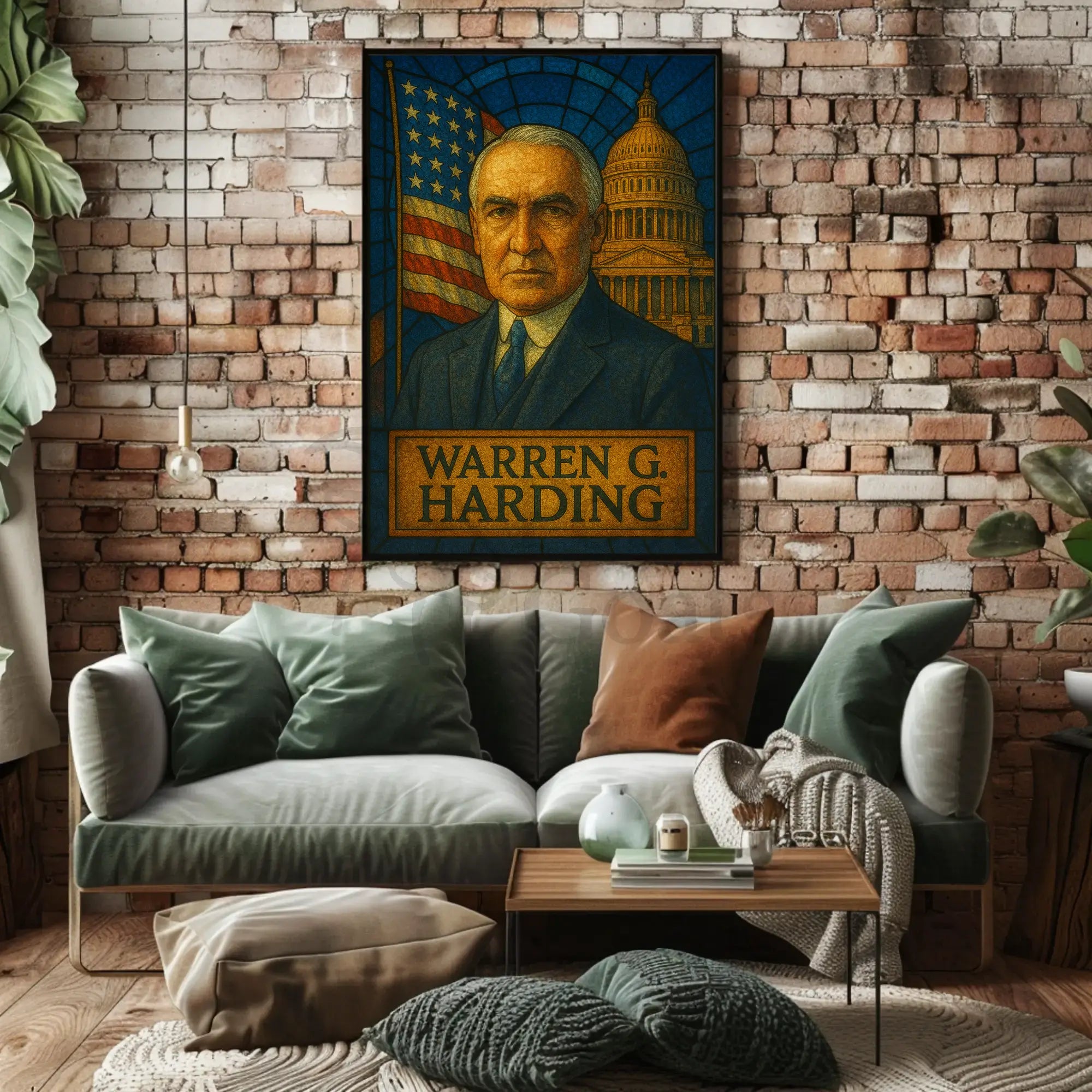 Warren G. Harding Stained Glass Historical or Presidential Poster PosterGoat