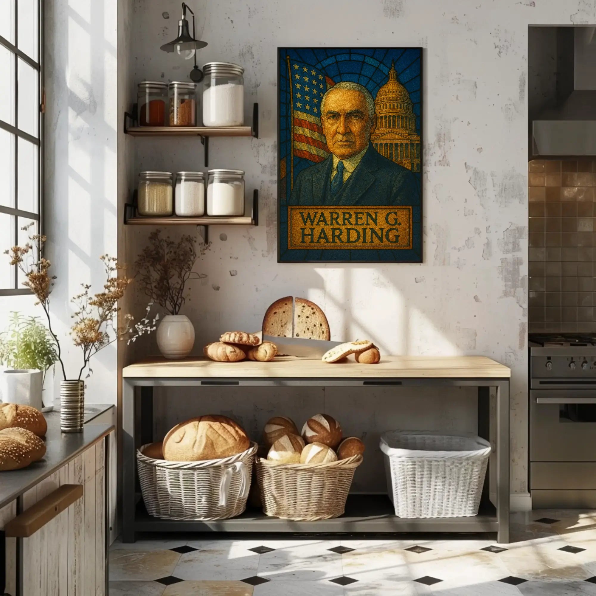 Warren G. Harding Stained Glass Historical or Presidential Poster PosterGoat