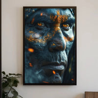 Warrior's Gaze: Intense Tribal Hyper-Realism Artistic Poster PosterGoat