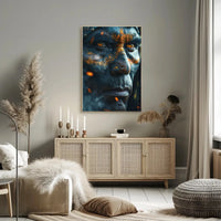 Warrior's Gaze: Intense Tribal Hyper-Realism Artistic Poster PosterGoat