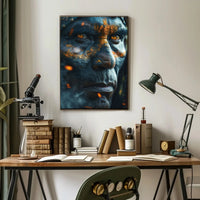 Warrior's Gaze: Intense Tribal Hyper-Realism Artistic Poster PosterGoat