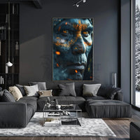 Warrior's Gaze: Intense Tribal Hyper-Realism Artistic Poster PosterGoat