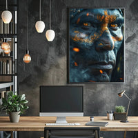 Warrior's Gaze: Intense Tribal Hyper-Realism Artistic Poster PosterGoat