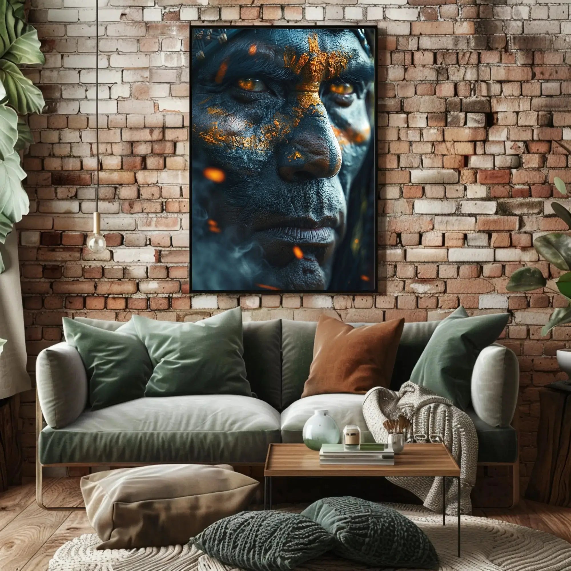 Warrior's Gaze: Intense Tribal Hyper-Realism Artistic Poster PosterGoat