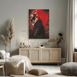 Warrior's Quest Under Red Moon Fantasy Art Poster PosterGoat