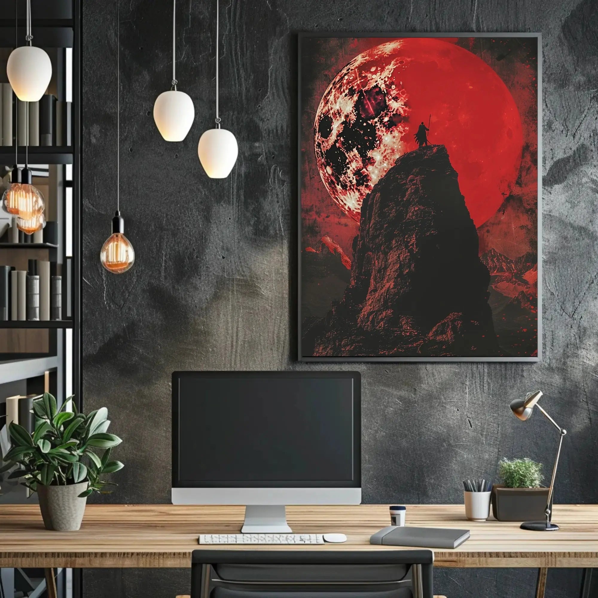 Warrior's Quest Under Red Moon Fantasy Art Poster PosterGoat