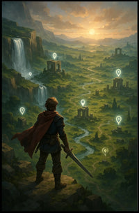 Warrior's Valley: Epic Fantasy Landscape Art Poster PosterGoat