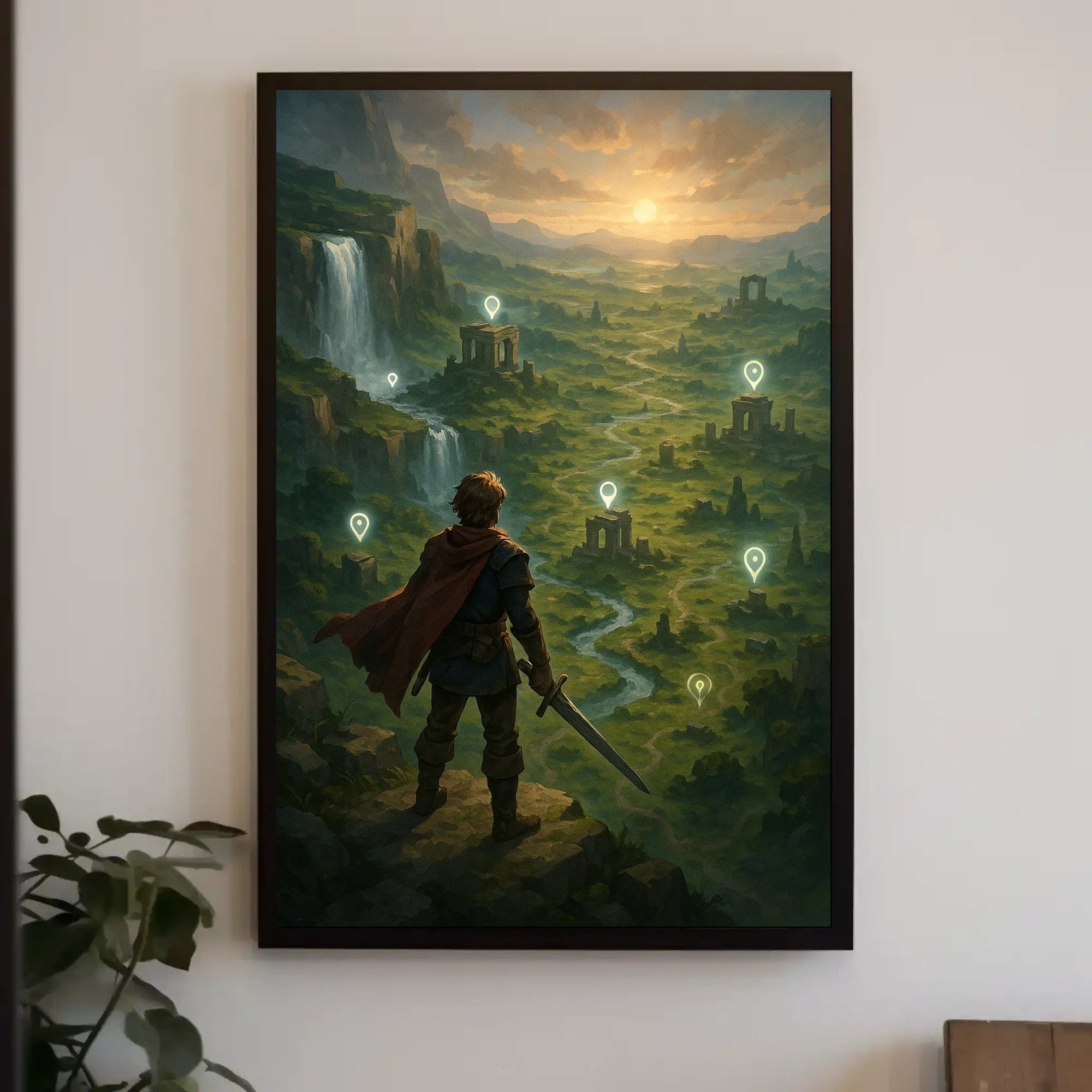 Warrior's Valley: Epic Fantasy Landscape Art Poster PosterGoat