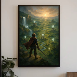 Warrior's Valley: Epic Fantasy Landscape Art Poster PosterGoat