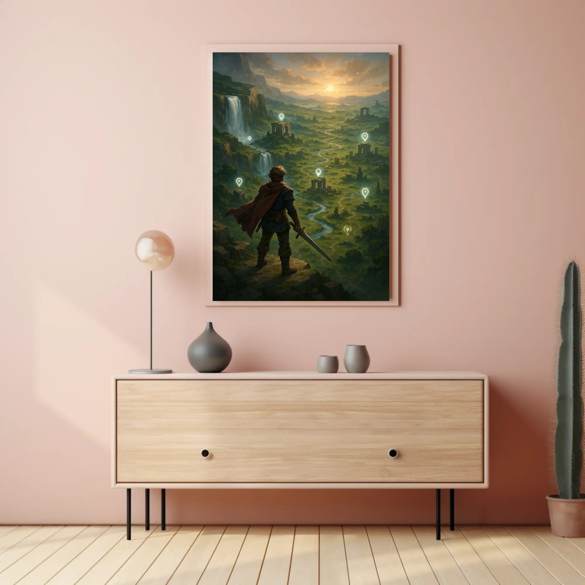 Warrior's Valley: Epic Fantasy Landscape Art Poster PosterGoat