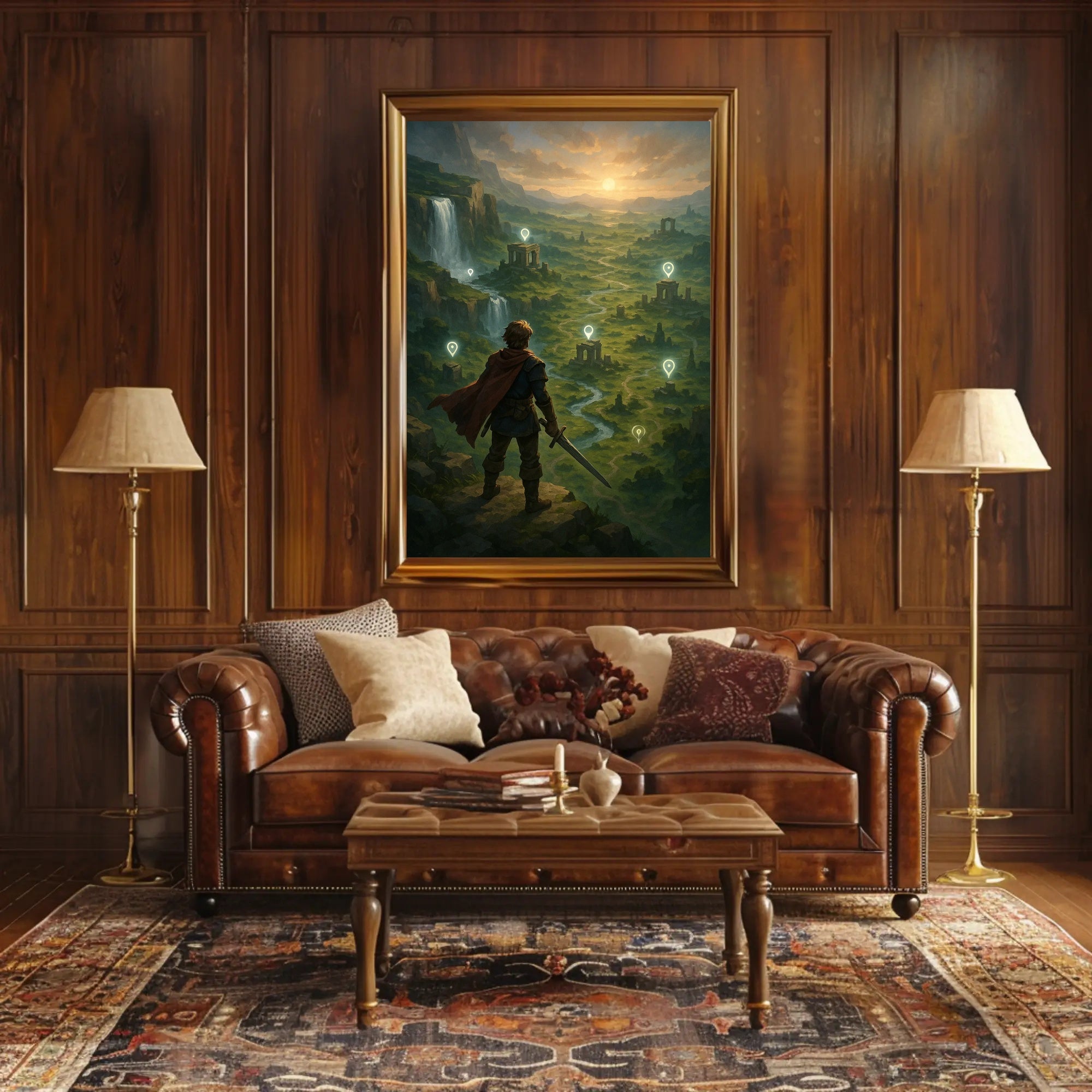 Warrior's Valley: Epic Fantasy Landscape Art Poster PosterGoat