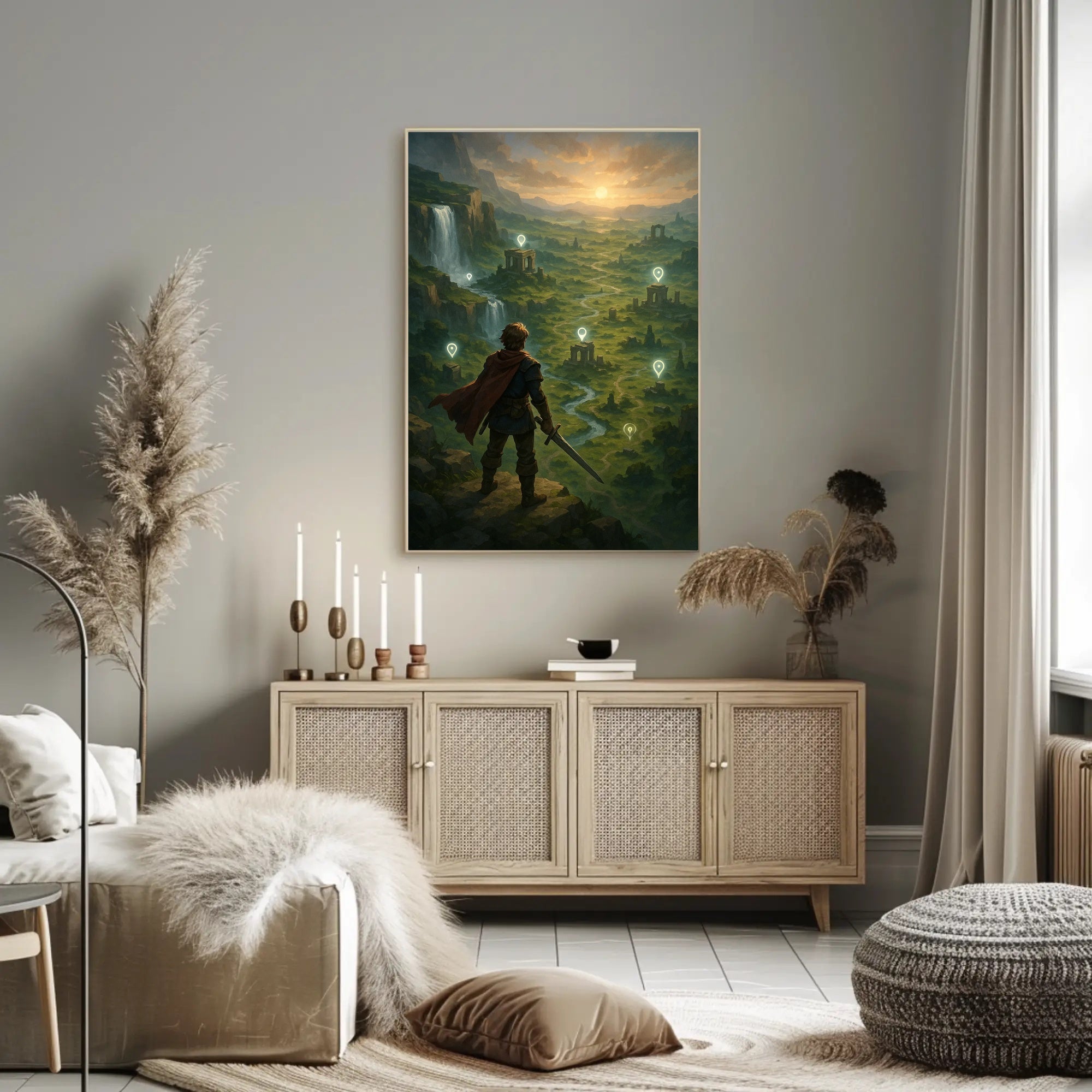 Warrior's Valley: Epic Fantasy Landscape Art Poster PosterGoat