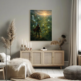 Warrior's Valley: Epic Fantasy Landscape Art Poster PosterGoat