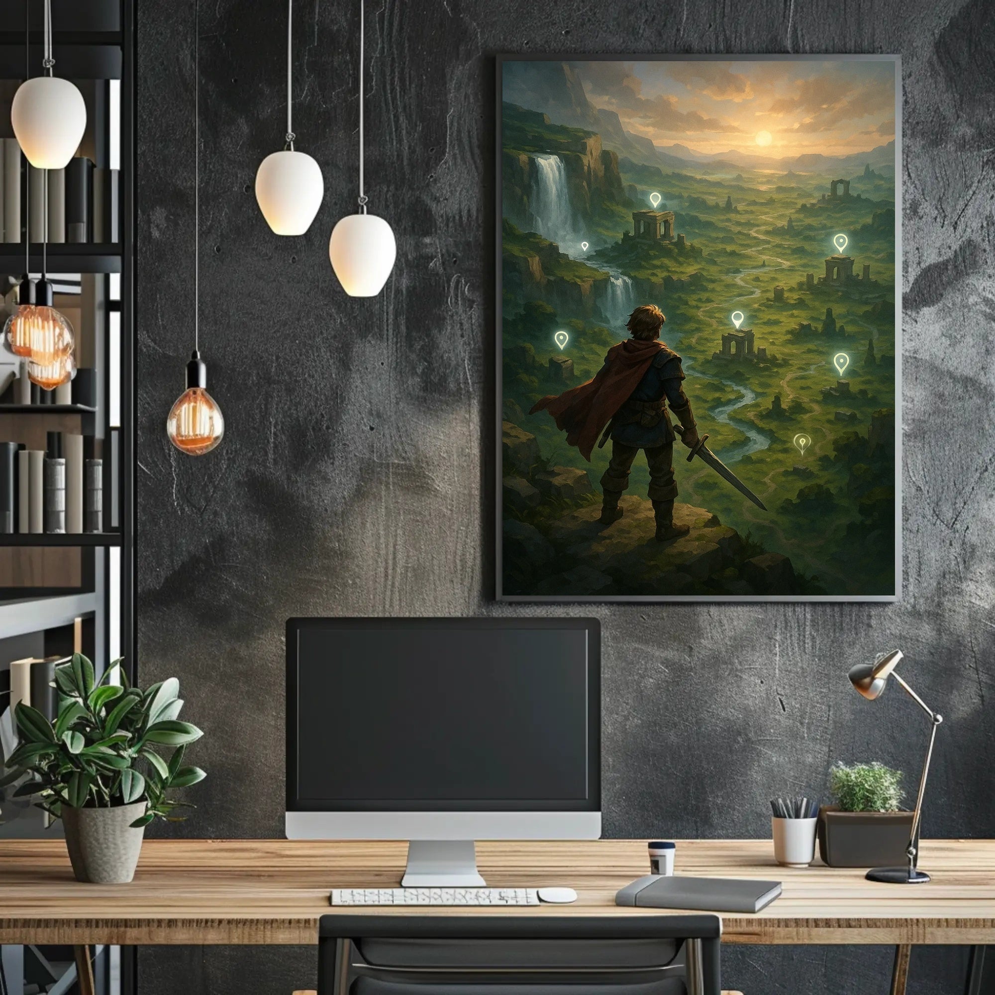 Warrior's Valley: Epic Fantasy Landscape Art Poster PosterGoat