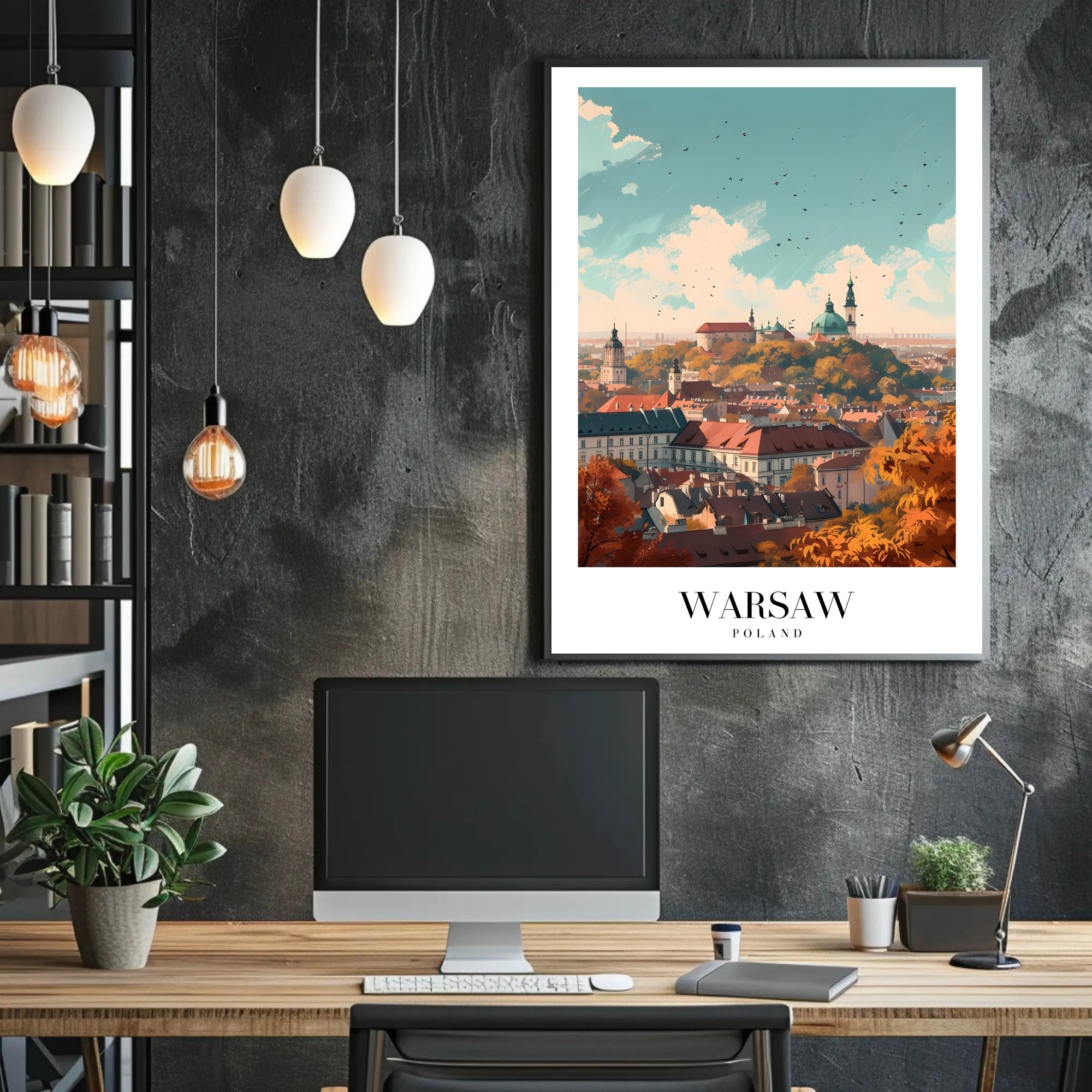 Warsaw Cityscape Vibrant Illustration Urban or Cityscape Poster PosterGoat