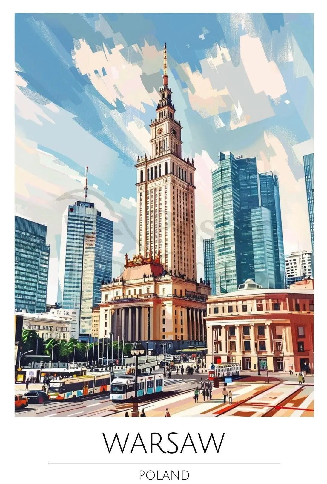 Warsaw Urban Life Cityscape Illustration Travel Poster PosterGoat