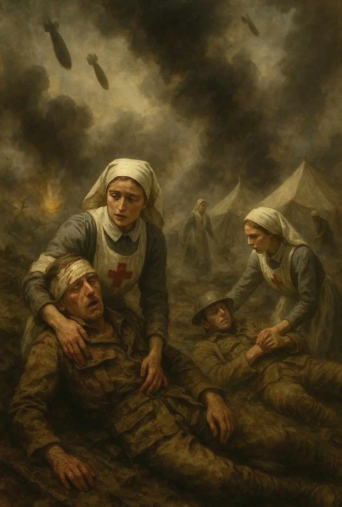 Wartime Compassion: Nurses Aid Soldiers Historical or Presidential Poster PosterGoat