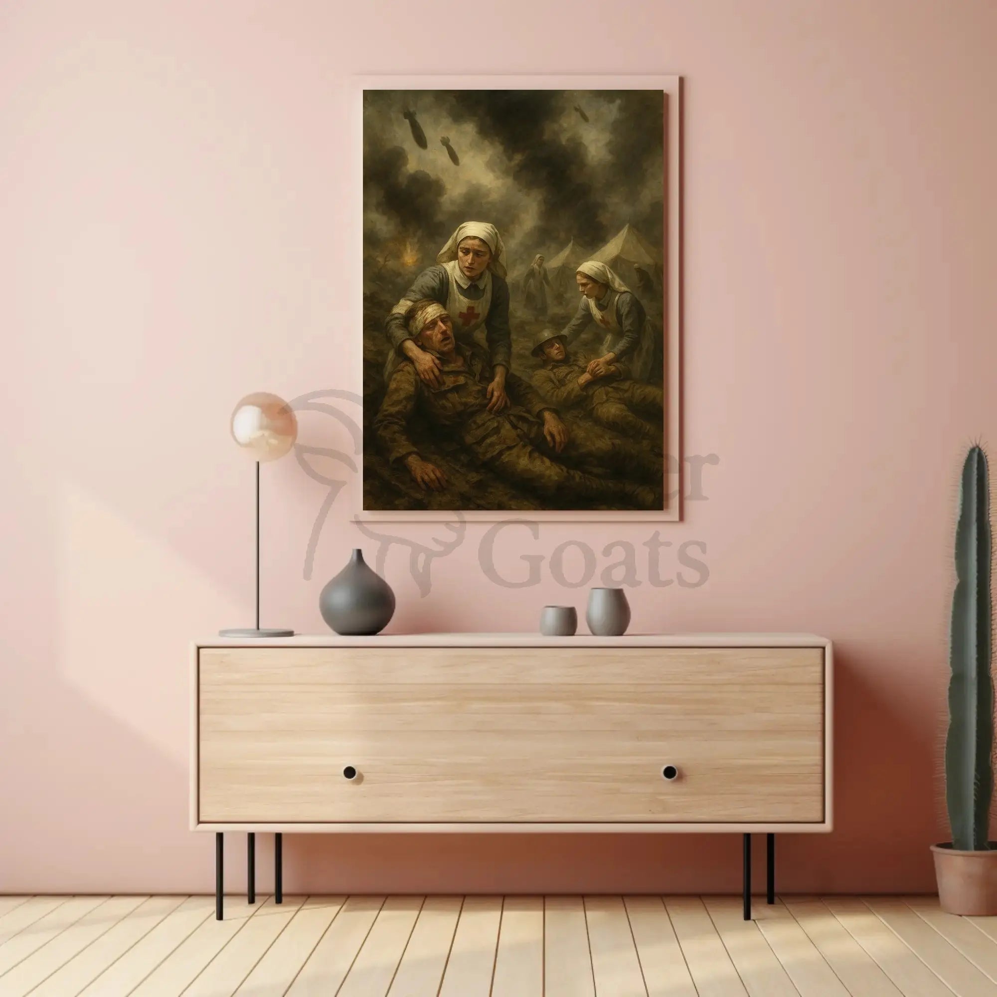 Wartime Compassion: Nurses Aid Soldiers Historical or Presidential Poster PosterGoat