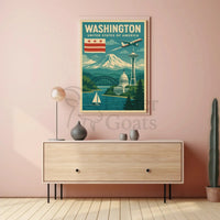 Washington Duality: Vintage Travel Aesthetic Meets Iconic Landmarks Poster PosterGoat