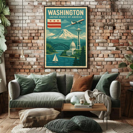 Washington Duality: Vintage Travel Aesthetic Meets Iconic Landmarks Poster PosterGoat