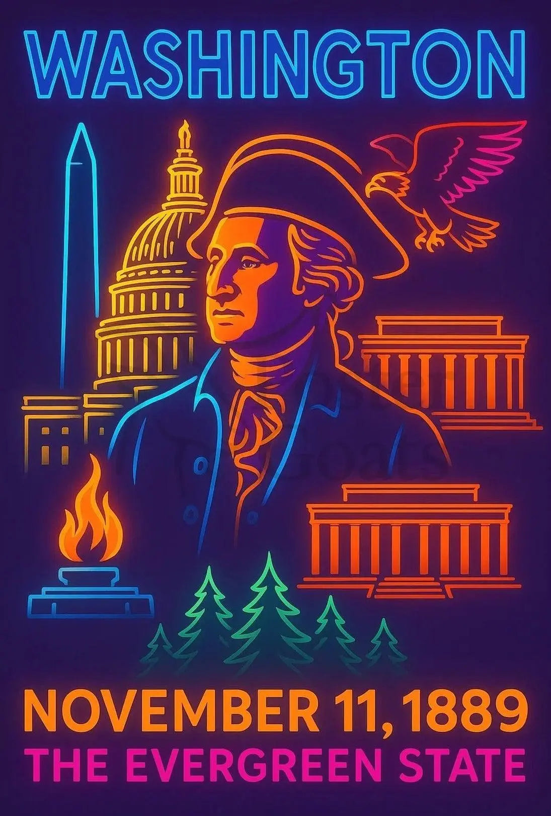 Washington Neon Art Historical Presidential Poster PosterGoat