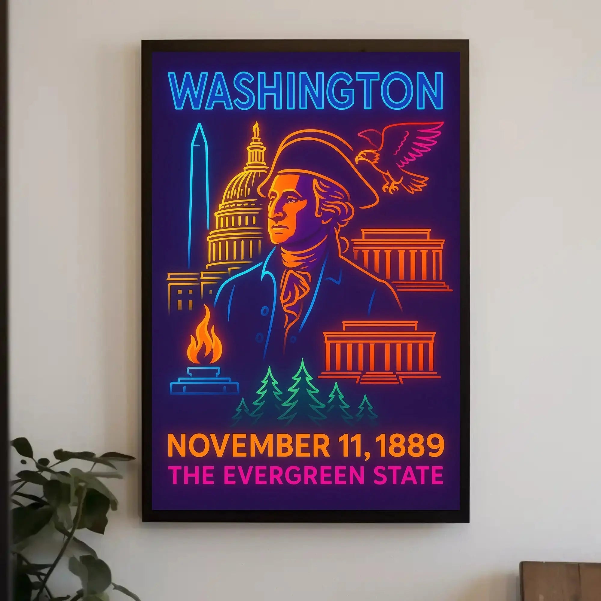 Washington Neon Art Historical Presidential Poster PosterGoat