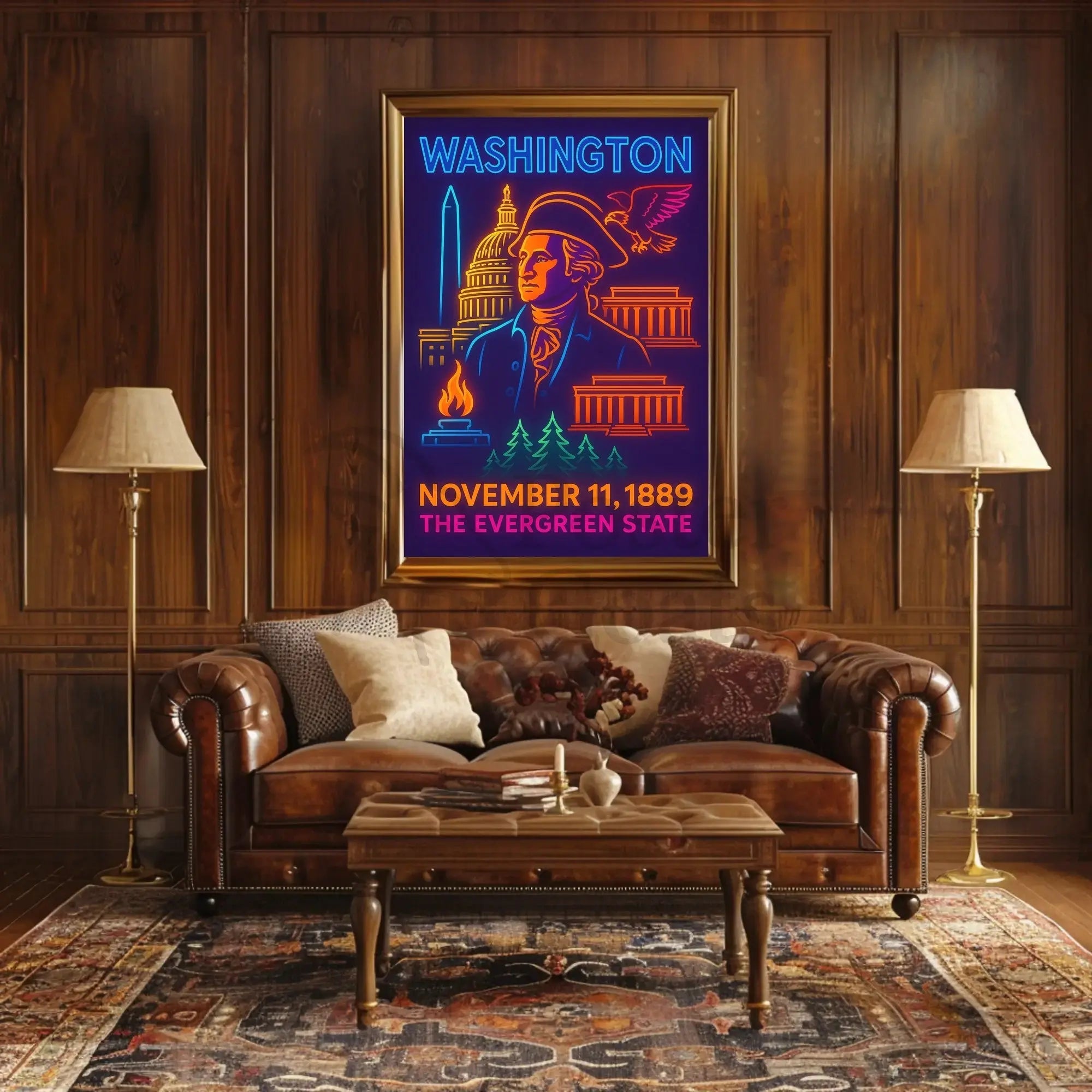 Washington Neon Art Historical Presidential Poster PosterGoat