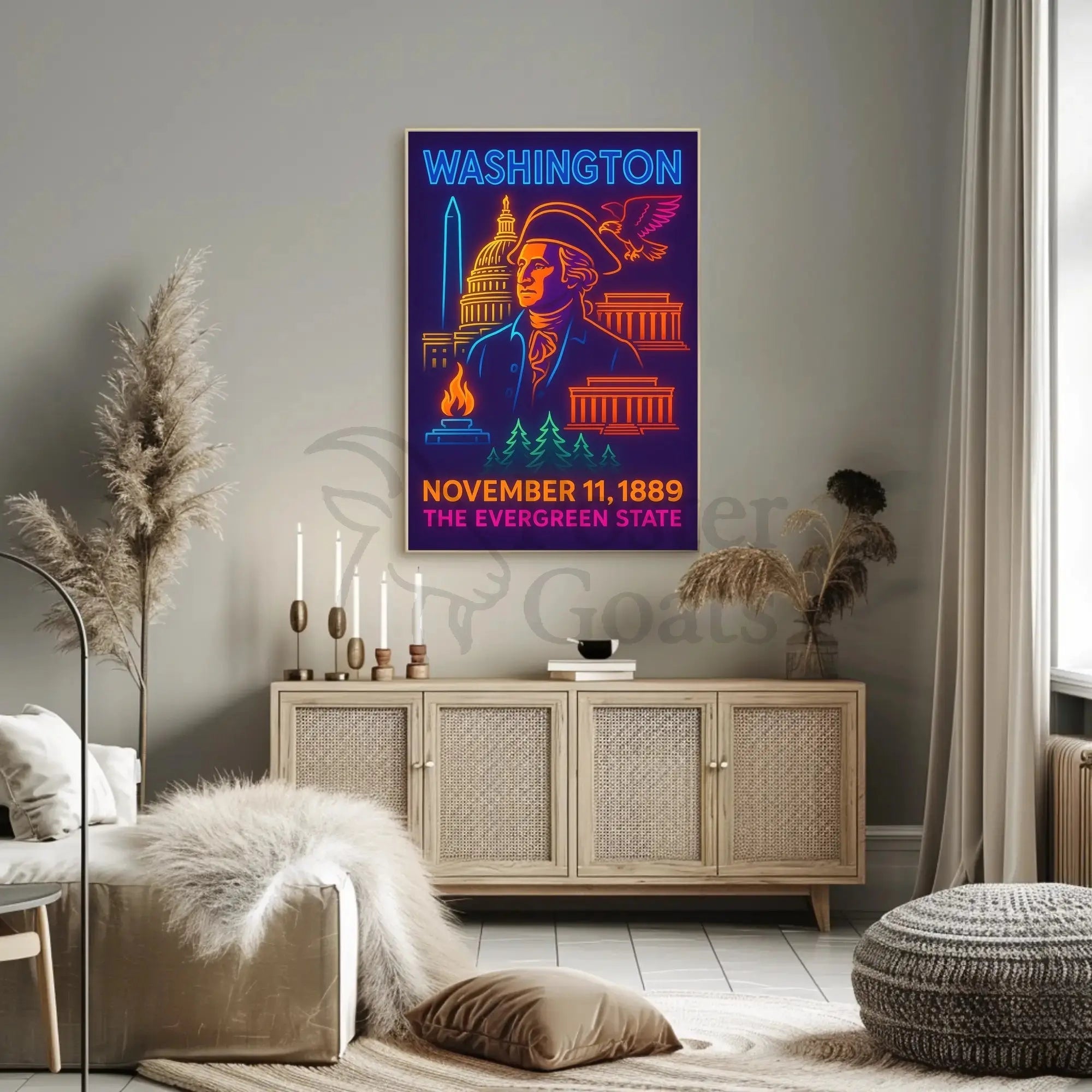 Washington Neon Art Historical Presidential Poster PosterGoat