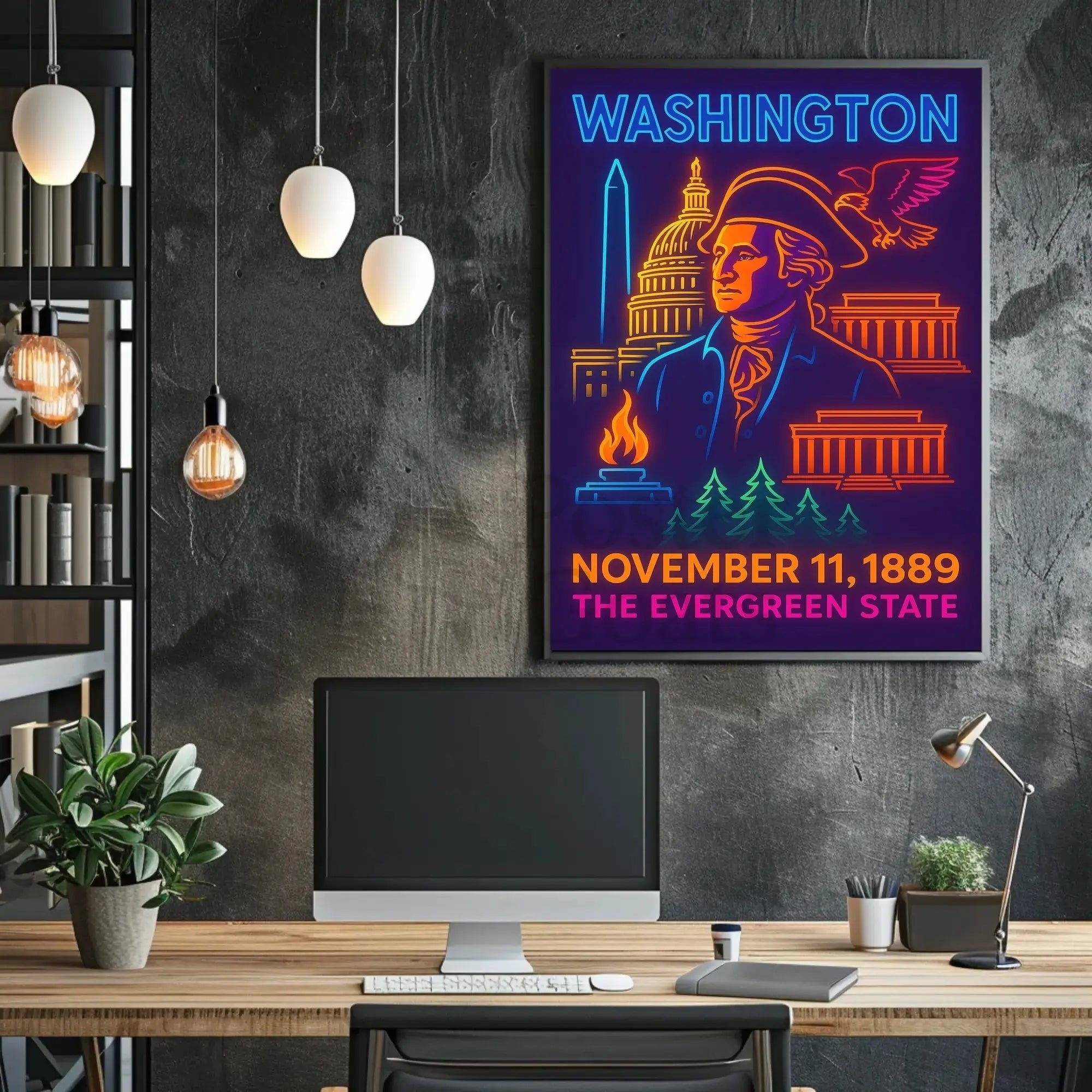 Washington Neon Art Historical Presidential Poster PosterGoat