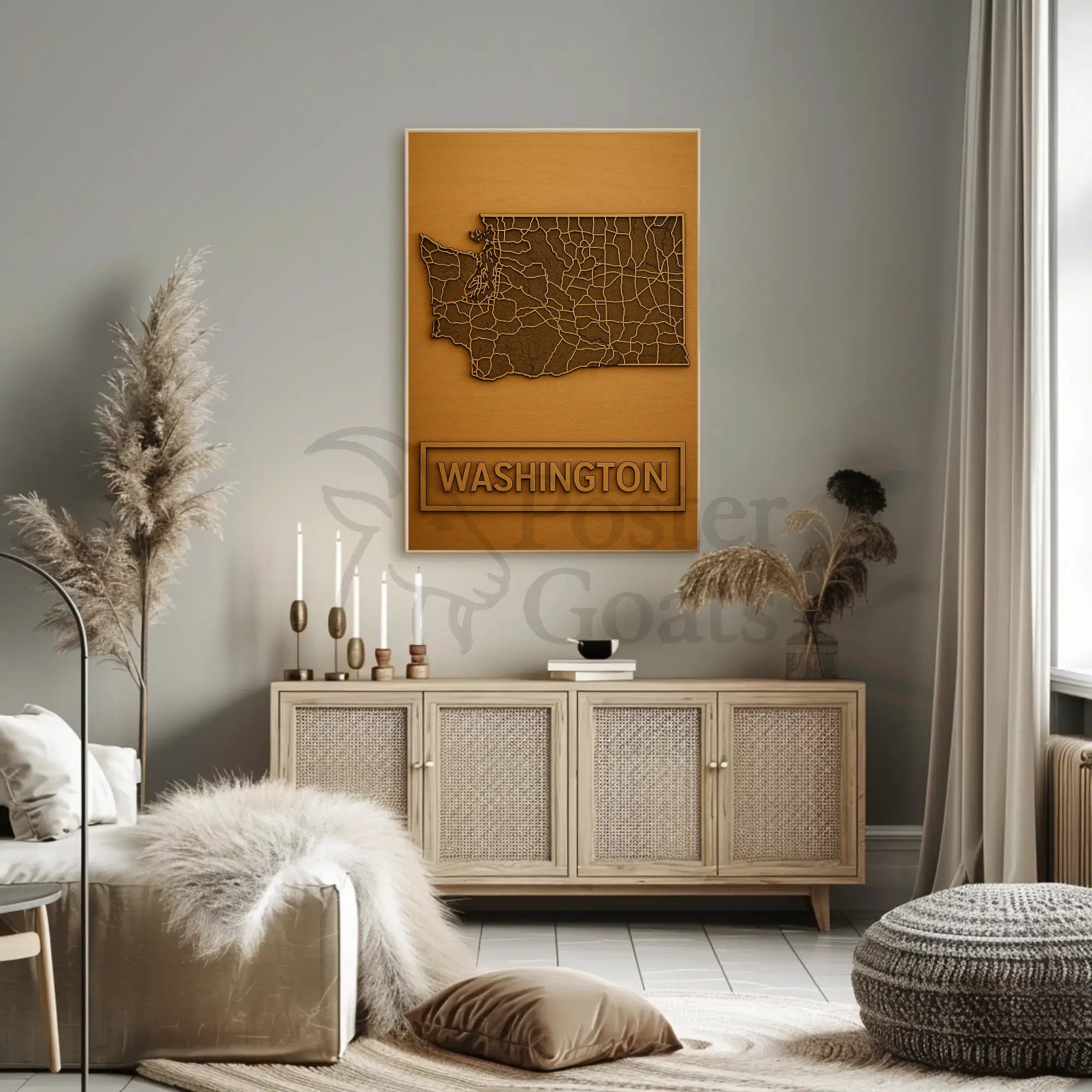 Washington State Minimalist Map Design Cultural Poster PosterGoat