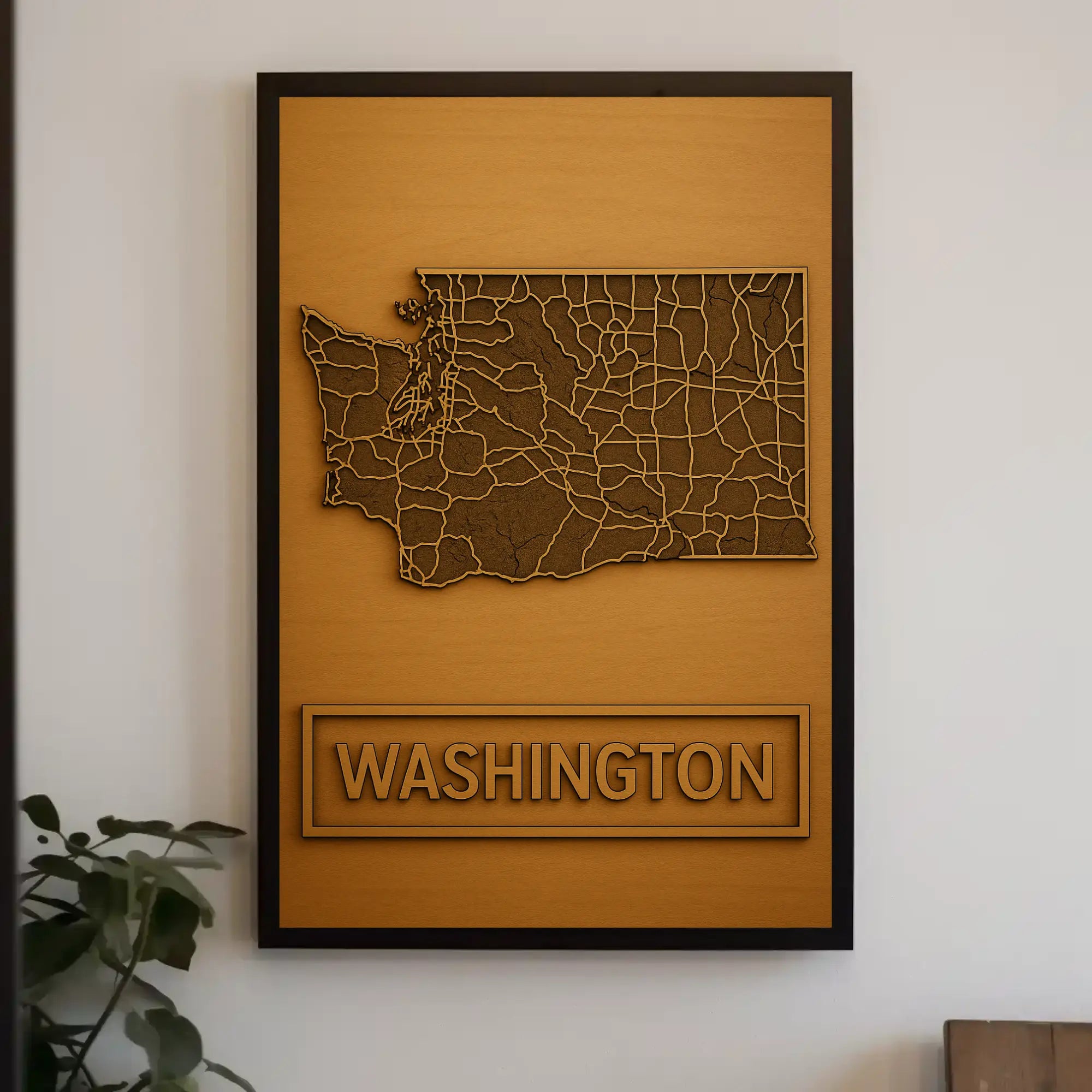 Washington State Minimalist Map Design Cultural Poster PosterGoat