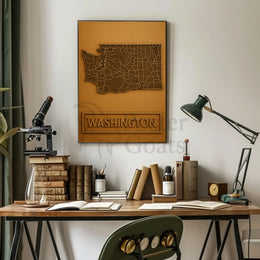 Washington State Minimalist Map Design Cultural Poster PosterGoat
