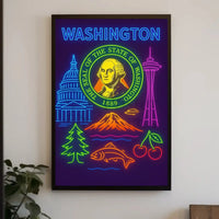Washington State Neon Art Travel Poster PosterGoat