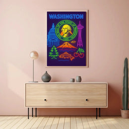 Washington State Neon Art Travel Poster PosterGoat