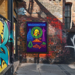 Washington State Neon Art Travel Poster PosterGoat
