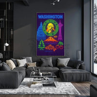 Washington State Neon Art Travel Poster PosterGoat