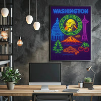 Washington State Neon Art Travel Poster PosterGoat