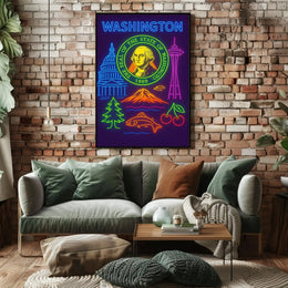 Washington State Neon Art Travel Poster PosterGoat