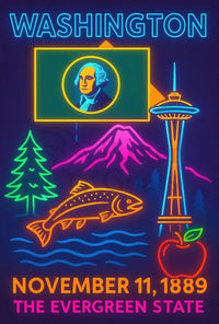Washington State Neon Celebration Cultural Heritage Poster PosterGoat