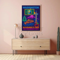 Washington State Neon Celebration Cultural Heritage Poster PosterGoat