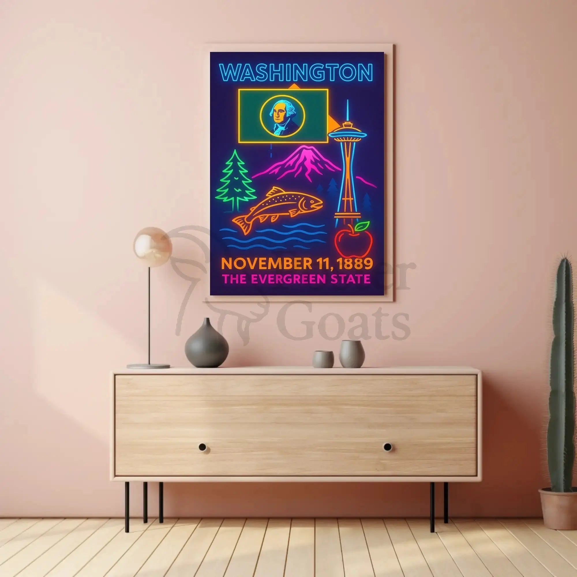 Washington State Neon Celebration Cultural Heritage Poster PosterGoat