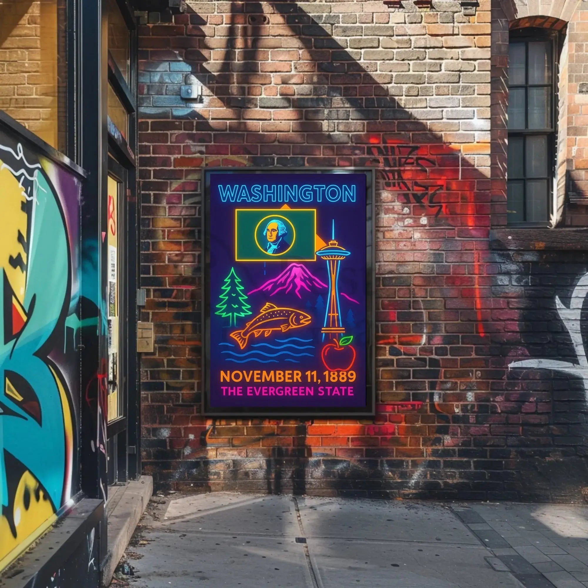Washington State Neon Celebration Cultural Heritage Poster PosterGoat