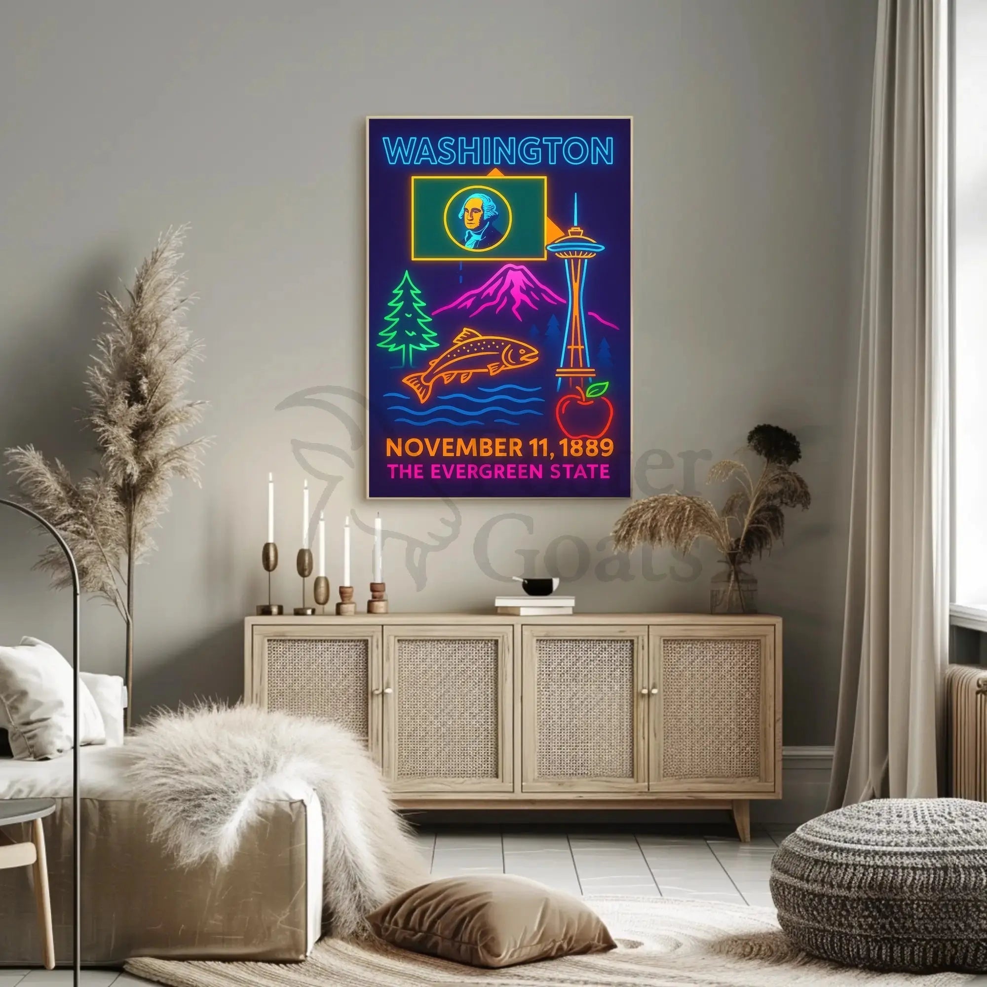 Washington State Neon Celebration Cultural Heritage Poster PosterGoat