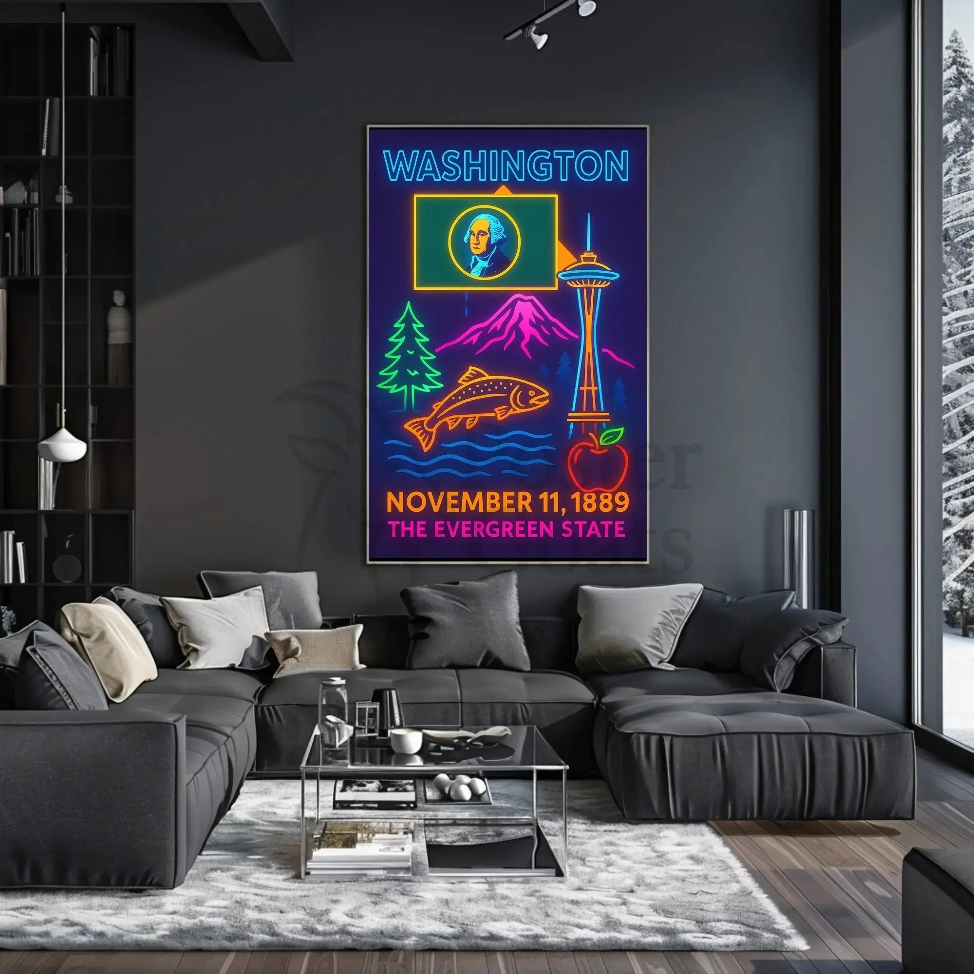 Washington State Neon Celebration Cultural Heritage Poster PosterGoat