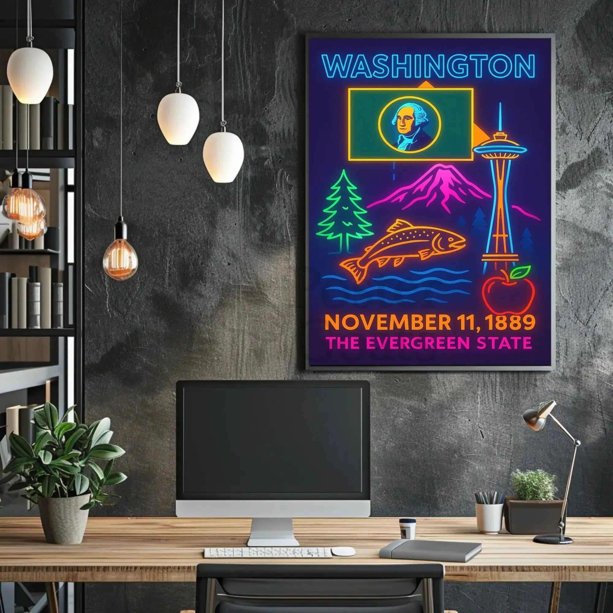 Washington State Neon Celebration Cultural Heritage Poster PosterGoat