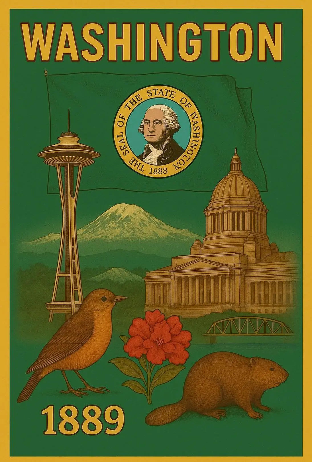 Washington State Vintage Travel Poster PosterGoat