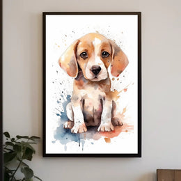 Watercolor Beagle Puppy Poster: Charming Animal Art PosterGoat