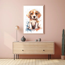 Watercolor Beagle Puppy Poster: Charming Animal Art PosterGoat
